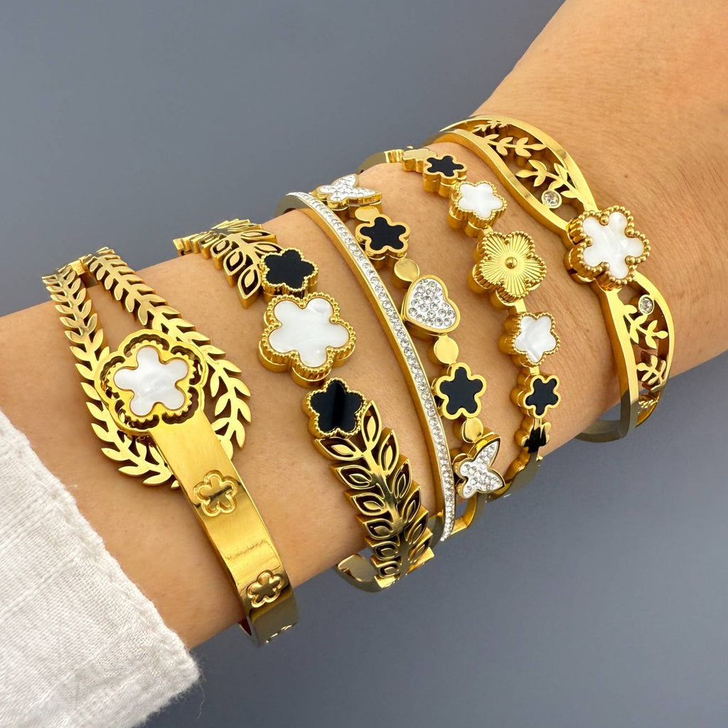Flowers Bracelet, 18K Gold Plated Steel