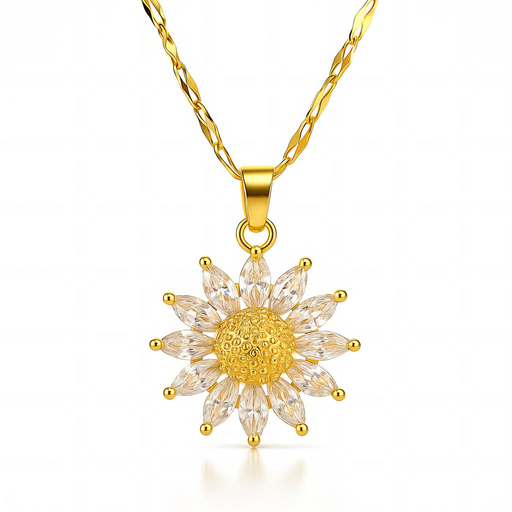Flower Necklace, 18K Gold Plated Steel