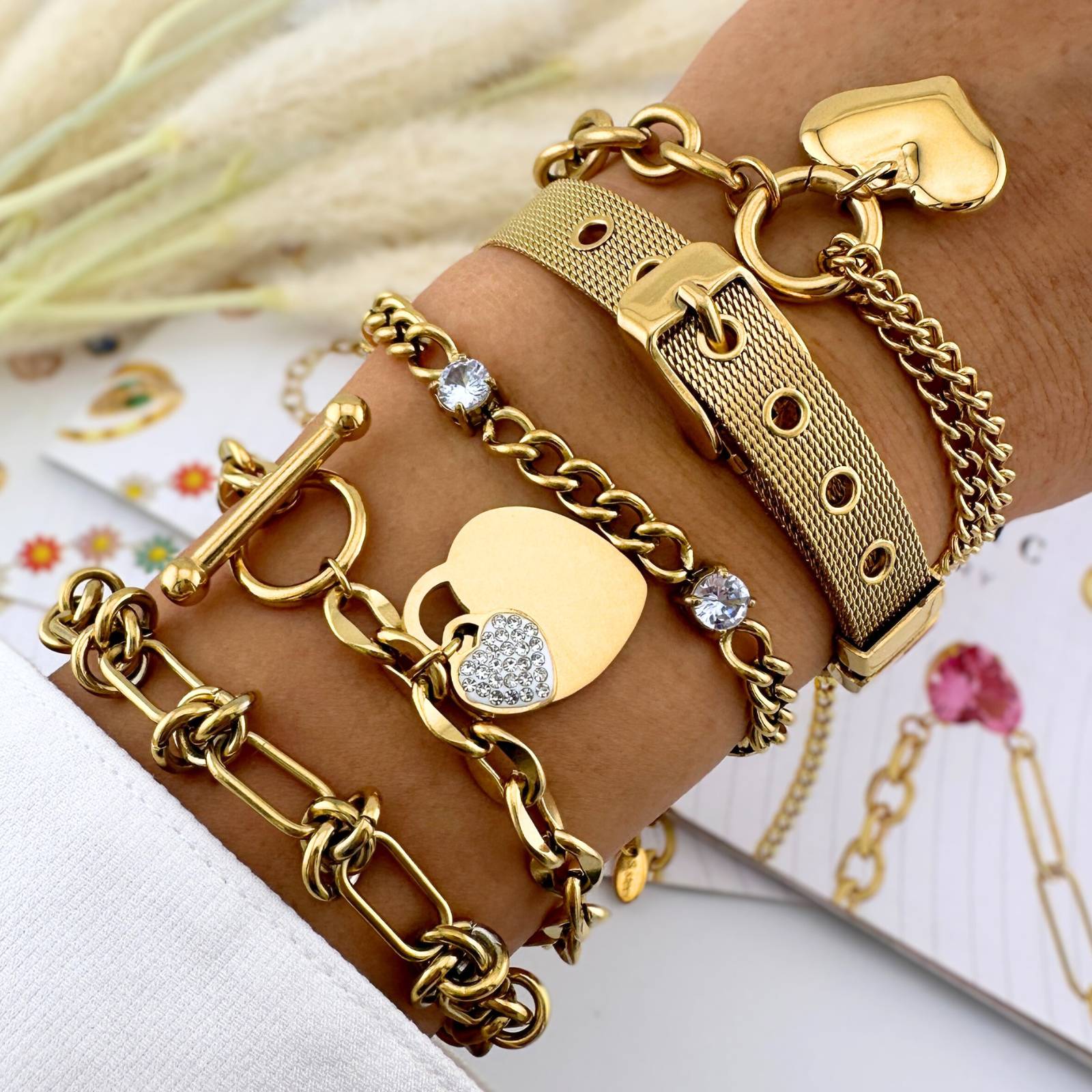 Hearts Bracelet, 18K Gold Plated Steel