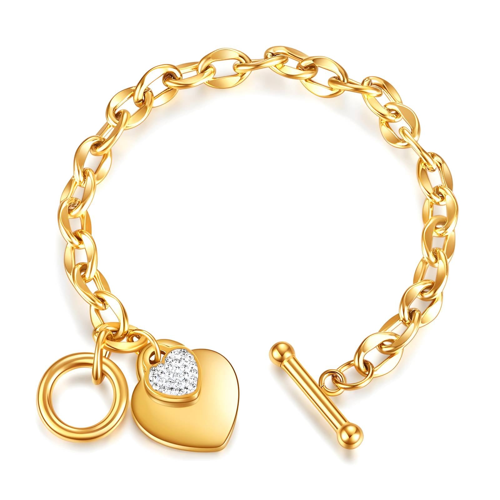Hearts Bracelet, 18K Gold Plated Steel