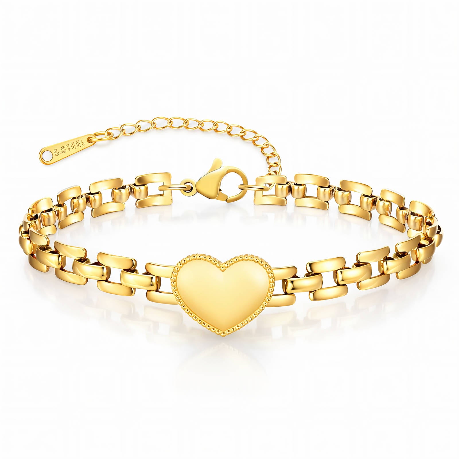 Heart Bracelet, 18K Gold Plated Steel